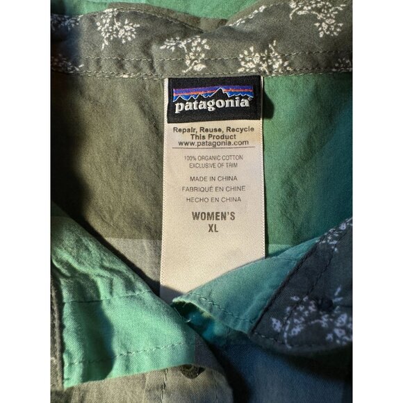 Patagonia Green Plaid Button Down Tank Women Size XL - Picture 8 of 9
